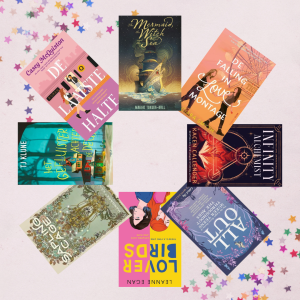 De covers van 8 queer boeken in een cirkel.
