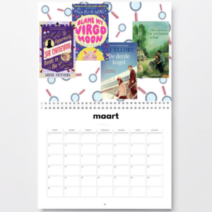 Kalender van maart 2026 met daarop de boeken die ik deze maand las: Apparently, Sir Cameron Needs To Die Blame My Virgo Moon De Derde Kogel De Verloren Schat