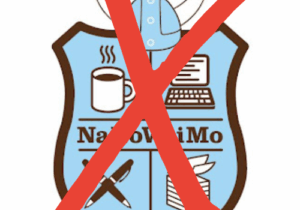 Het logo van NaNoWriMo met daar doorheen een groot, rood kruis | November zonder NaNoWriMo