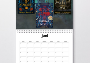 Kalender van juni 2026 met daarop de in die maand gelezen boeken: The city of stardust, The House Saphir en An arcane study of stars.