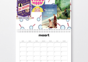Kalender van maart 2026 met daarop de boeken die ik deze maand las: Apparently, Sir Cameron Needs To Die Blame My Virgo Moon De Derde Kogel De Verloren Schat